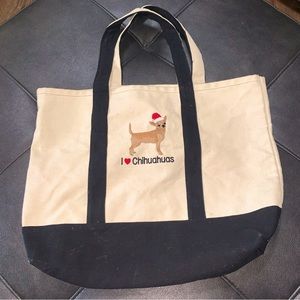 Christmas Chihuahua Tote Bag Beige & Black